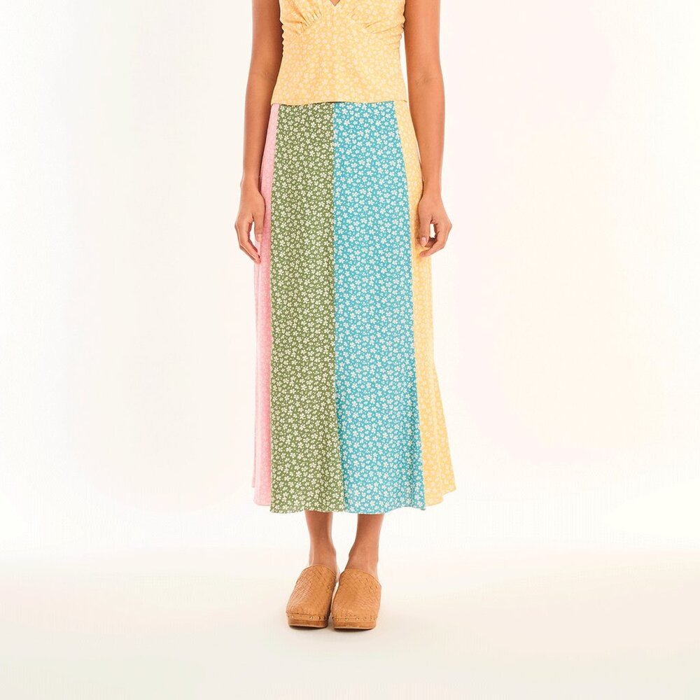 Floral A-Line Midi Skirt - 100% Cotton